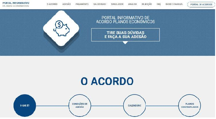 Home da plataforma para adesão às perdas dos planos econômicos | Reproduçâo